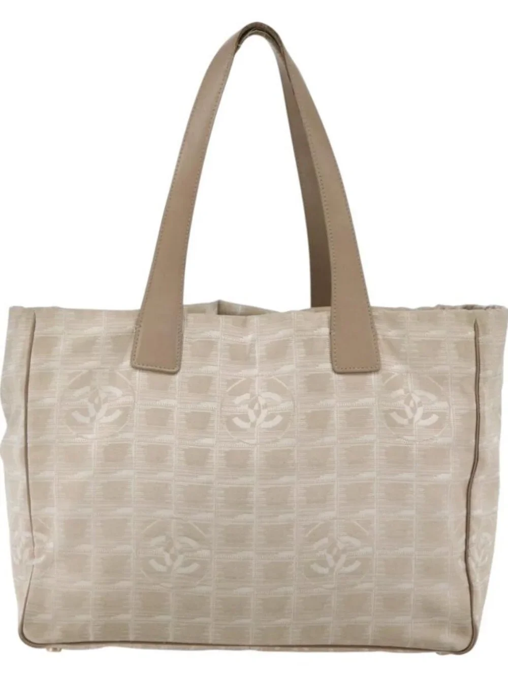 CHANEL New Travel Line Tote Bag Nylon Beige Gold CC Auth ti3423